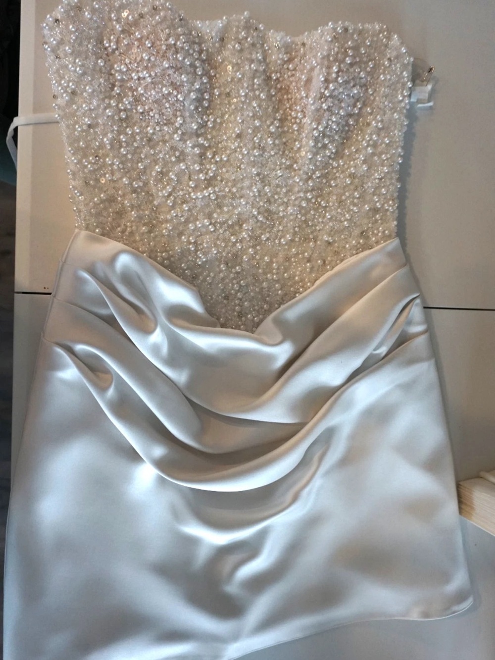 Custom Bridal Reception Mini Dress Wedding Pearl Beaded Embellished Corset 2